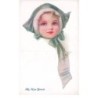 n°25287 - Illustrateur - My New Bonnet - Fillette portant un bonnet vert, avec un ruban