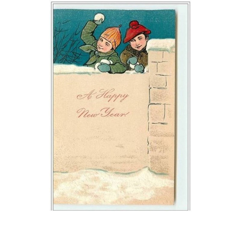 n°1026 - Carte Gaufrée - A Happy New Year - Enfant lançant une boule de neige