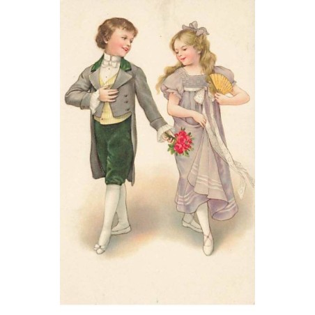 n°25298 - Fantaisie - Jeune homme offrant un bouquet de rose à une jeune fille