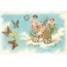 n°25300 - Carte Gaufrée - Fantaisie - Anges dans un char fleuri, tiré par des papillons