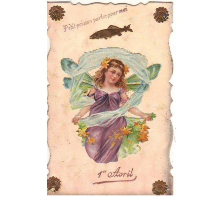 n°12630 - Carte en relief et chromo - Petit poisson parlez pour moi - 1er Avril