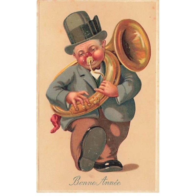 n°25568 - Carte Gaufrée - Bonne Année - Homme souflant dans un Sousaphone