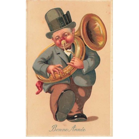 n°25568 - Carte Gaufrée - Bonne Année - Homme souflant dans un Sousaphone