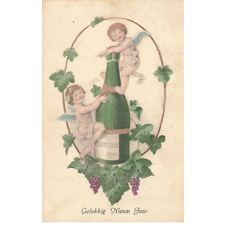 n°25572 - Publicité - Ernest Irroy Reims - Angelots autour d'une Bouteille de Champagne - Vin