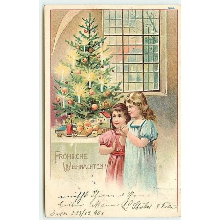 n°12631 - Fröhliche Weihnachten - Fillettes près d'un sapin