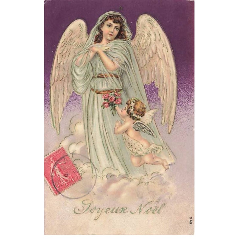 n°25575 - Carte Gaufrée - Joyeux Noël - Ange et Angelot