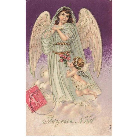 n°25575 - Carte Gaufrée - Joyeux Noël - Ange et Angelot