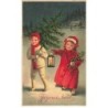 n°25577 - Joyeux Noël - Couple d'Enfants se promenant avec une Lanterne