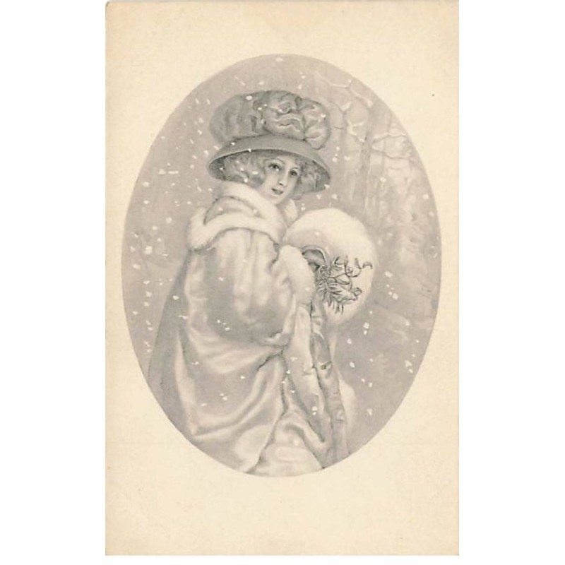 n°25579 - Noël - Femme avec un Manchon dans un Paysage Hivernal