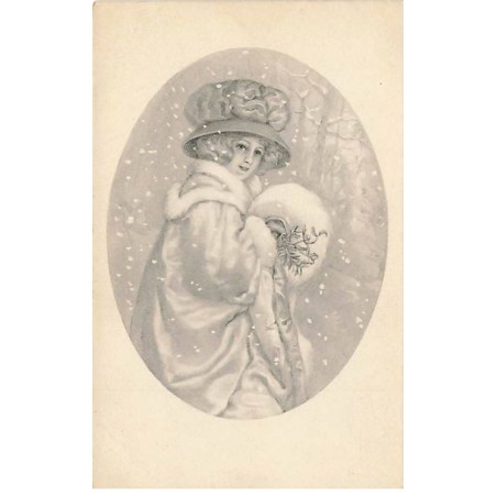 n°25579 - Noël - Femme avec un Manchon dans un Paysage Hivernal