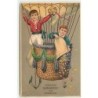 n°12634 - Carte Gaufrée - Herzlichen Glückwunsch zum namenstage - Garçons dans une nacelle dans un ballon