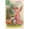 n°25587 - Carte Gaufrée - Joyeuses Pâques - Ange Gardien et Fillette