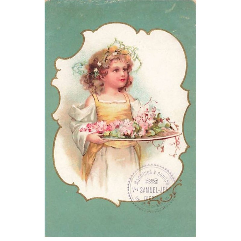 n°25598 - Clapsaddle - Fillette avec un plateau de Fleurs - Cachet Machines à Coudre Vve Samuel-Jean Dieppe