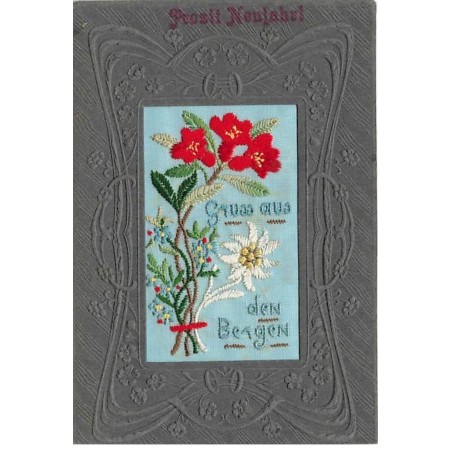 n°25602 - Carte Brodée - Gruss aus den Bergen - Edelweiss