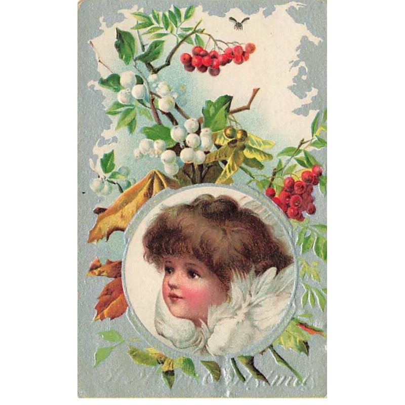 n°25615 - Carte Gaufrée - Merry Christmas - Tête d'Ange dans un Médaillon