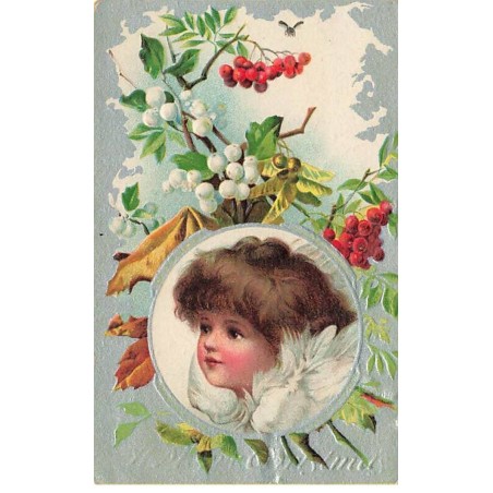 n°25615 - Carte Gaufrée - Merry Christmas - Tête d'Ange dans un Médaillon