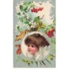 n°25615 - Carte Gaufrée - Merry Christmas - Tête d'Ange dans un Médaillon