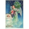 n°25617 - Carte légèrement Gaufrée - Fröhliche Weihnachten - Ange Gardien avec une poupée - Fillette dormant