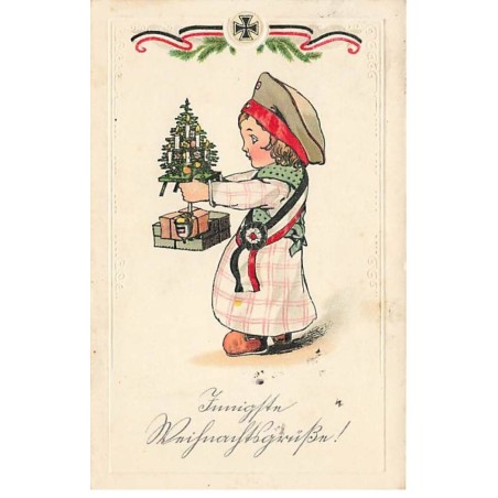 n°25618 - Carte Gaufrée - Enfant allemand portant un petit sapin