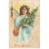 n°25619 - Carte Gaufrée - Fröhliche Weihnachten - Ange Gardien avec un sapin et une Etoile