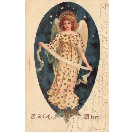n°25625 - Fröhliche Ostern - Clapsaddle - Ange Gardien avec un ruban