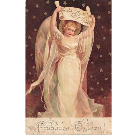 n°25626 - Fröhliche Ostern - Clapsaddle - Ange Gardien, bras levés avec un parchemin