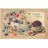 n°25627 - Carte Gaufrée - Fröhliche Ostern - Enfants dans une automobile / oeuf
