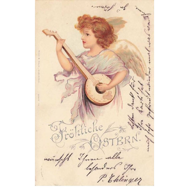 n°25629 - Fröhliche Ostern - Clapsaddle - Angelot avec un mandoline