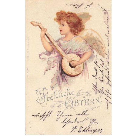 n°25629 - Fröhliche Ostern - Clapsaddle - Angelot avec un mandoline
