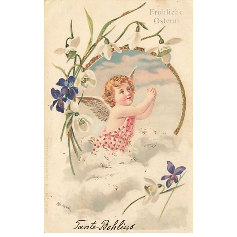 n°25631 - Fröhliche Ostern - Mailick - Angelot mains jointes dans un médaillon