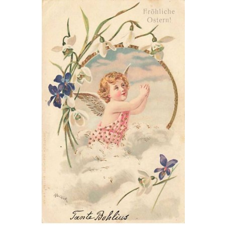 n°25631 - Fröhliche Ostern - Mailick - Angelot mains jointes dans un médaillon