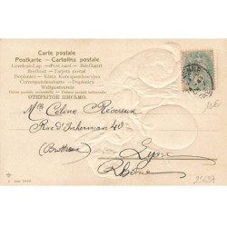 n°25637 - Carte Gaufrée - Joyeuses Pâques - Lapin décorant un oeuf, poule