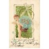 n°25640 - Carte Gaufrée - Bonne Année 1904 - Angelot avec une corbeille de myosotis