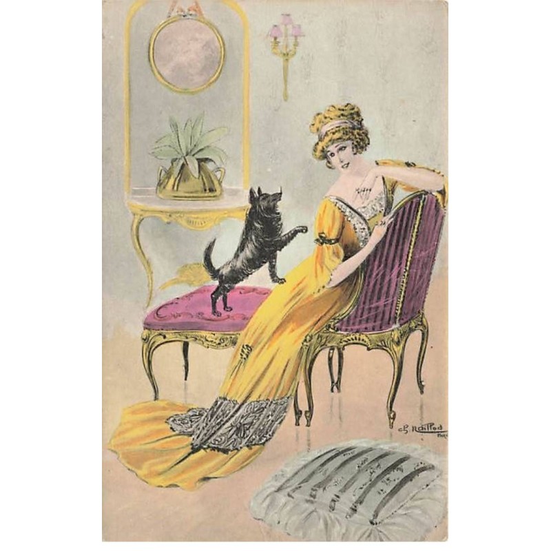 n°25656 - Illustrateur - Naillod - Chien près d'une femme assise sur une méridienne