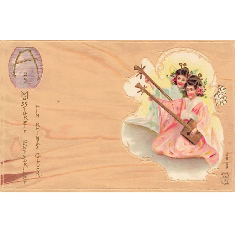 n°25663 - Carte Gaufrée - Fantaisie - Fillettes Japonaises portant des kimonos jouant de la musique