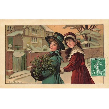 n°25673 - MM Vienne n°319 - Joyeux Noël - Alice Martineau - Deux jeunes femmes près d'une maison