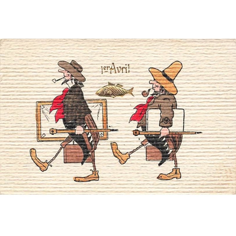 n°25676 - Carte Gaufrée - 1er Avril - Hannetons Peintres Humanisés se suivant