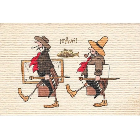 n°25676 - Carte Gaufrée - 1er Avril - Hannetons Peintres Humanisés se suivant