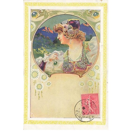 n°25702 - Illustrateur Lessieux - Art Nouveau - Femme avec un collier - Carte vendue en l'état