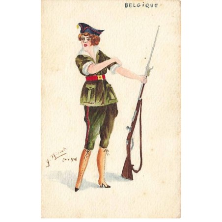 n°25704 - Carte Peinte à la Main - Thiriot - Belgique - Femme en uniforme de soldat Belge