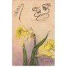 n°25705 - Fantaisie - Carte Peinte à la Main - Cloches au-dessus de Jonquilles