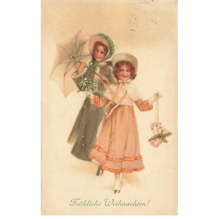 n°25708 - Illustrateur MM Vienne n°406 - Fröhliche Weihnachten - Jeune Fille et Fillette