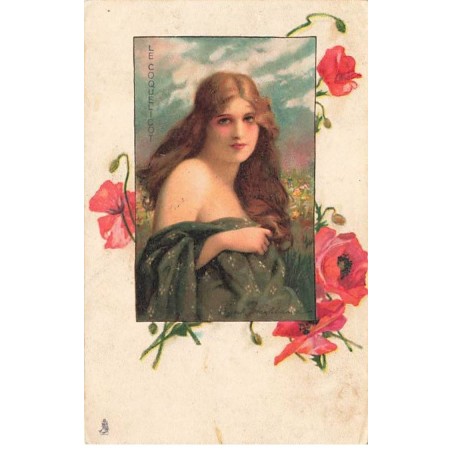 n°25712 - Illustrateur Frank Harviland - Portrait d'une Femme - Le Coquelicot - Chicorée Arlatte