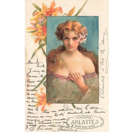 n°25714 - Illustrateur Frank Harviland - Portrait d'une Femme - Le Lys - Chicorée Arlatte
