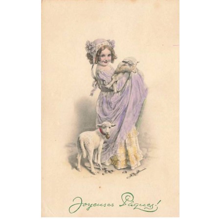 n°25716 - Joyeuses Pâques - Filllette avec une petite chèvre