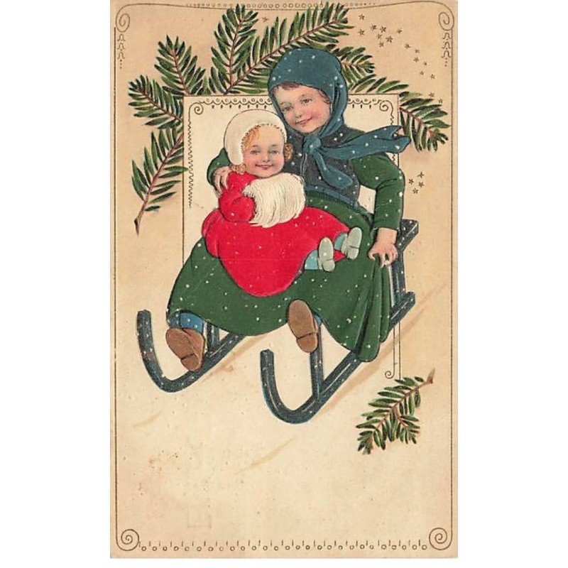n°25733 - Carte Gaufrée - Flatscher - Une jeune fille et une fillette sur une luge