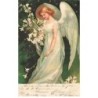 n°25734 - Fantaisie - Clapsaddle - Un ange gardien avec des fleurs sous un nuit étoilée