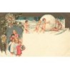 n°25736 - Fantaisie - Défilé d'enfants, et anges poussant une grosse boule de neige sur un vieillard