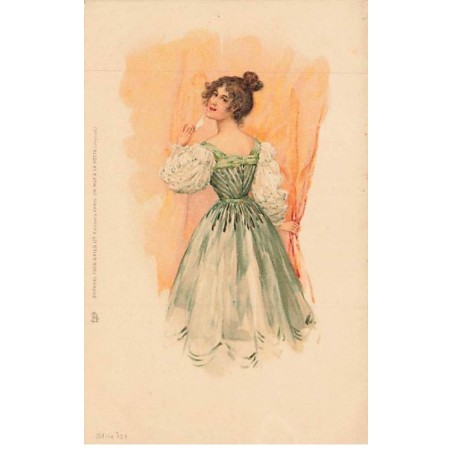 n°25751 - Fantaisie - M.S.M. - Raphaël Tuck & Fils - Jeune femme portant une robe verte de dos