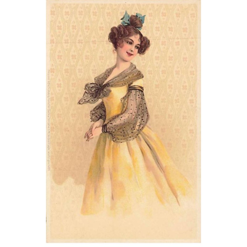 n°25753 - Fantaisie - M.S.M. - Jeune femme portant une robe jaune et des manches en tulle